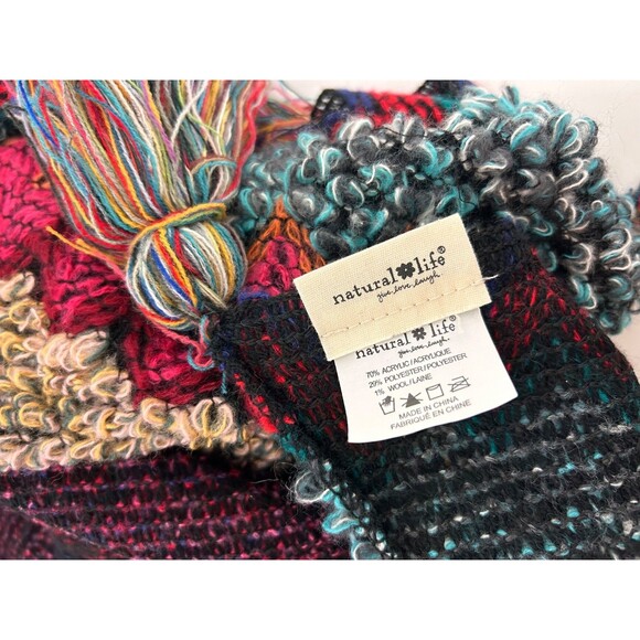 NATURAL LIFE OS Crochet Knit Sweater Shawl Poncho Boho Act Poly Wool Fall y - Picture 6 of 8